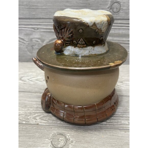 Primitive Snowman Head Earthenware Figure Christmas Winter Holiday Decor 6.75” - Picture 2 of 7